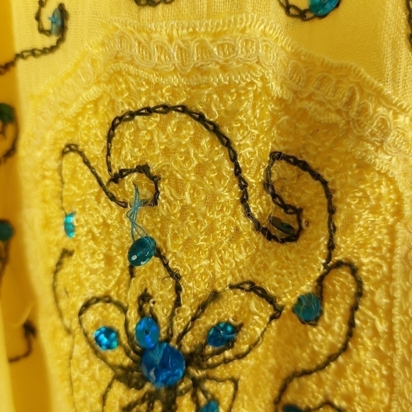 Sunflower Yellow Sleeveless Gauze Maxi Dress Free Size Floral Embroidered Sequin - Picture 12 of 13